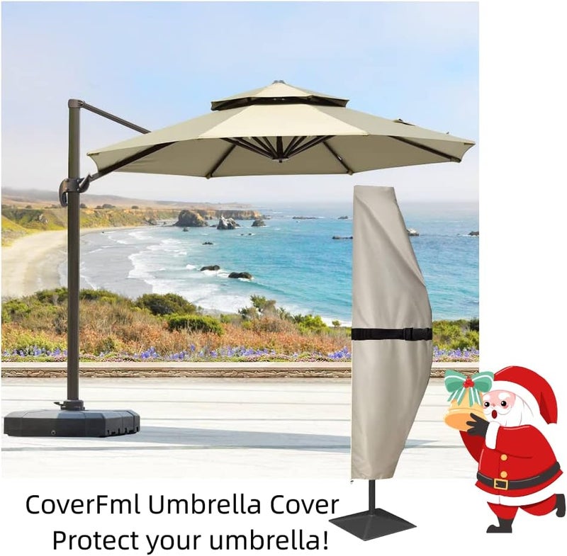CoverFml Patio Umbrella Cover - 420D Waterproof Outdoor Offset Banana Style Umbrella Covers-Fits Curved Cantilever Offset Umbrella 9-14Ft, With Rod. - Image 5